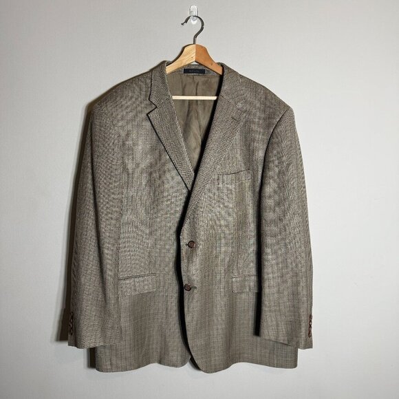 Lauren Ralph Lauren Silk Wool Plaid Sport Coat Dinner Jacket Blazer Mens 48R Tan - Picture 2 of 14